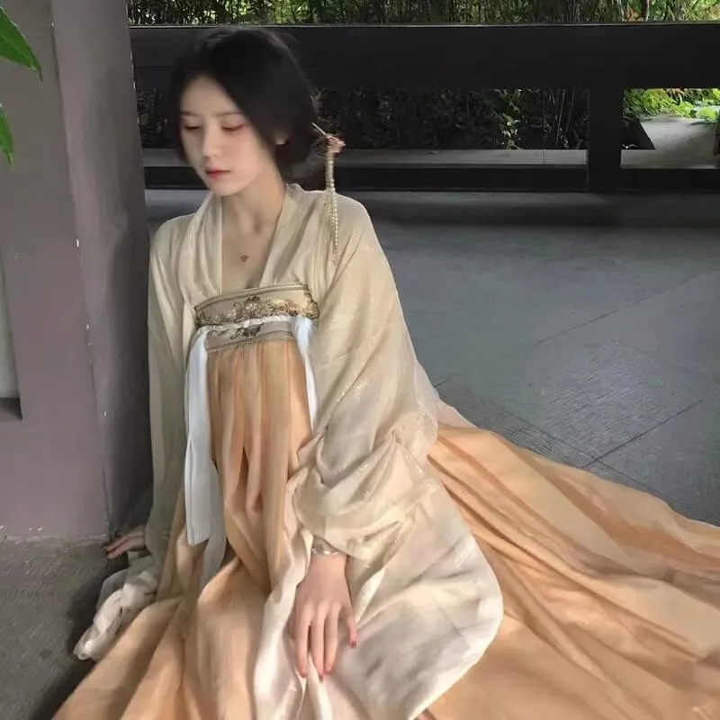 Tang-style Chest-Length Skirt and Fairy Hanfu Dress Three-piece Suit
