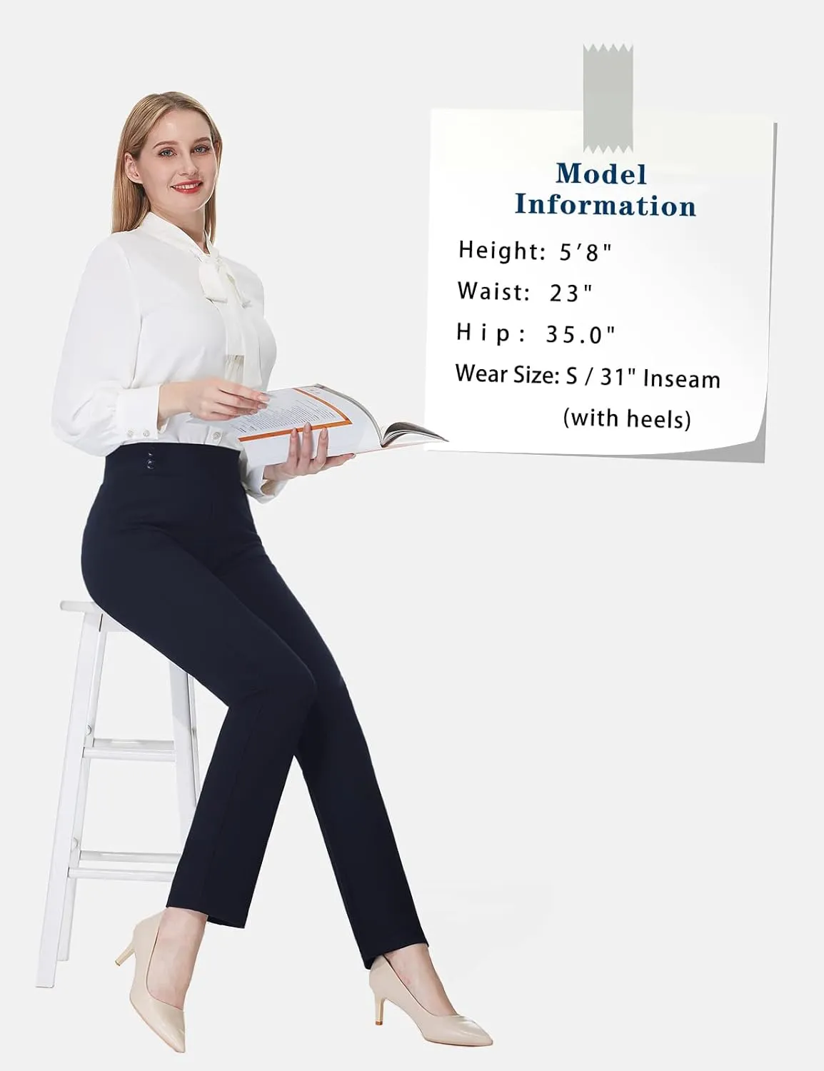 Tapata Women's Straight Leg Dress Pants Stretchy High Waist with Pockets 29''/31''/33''for Work Casual