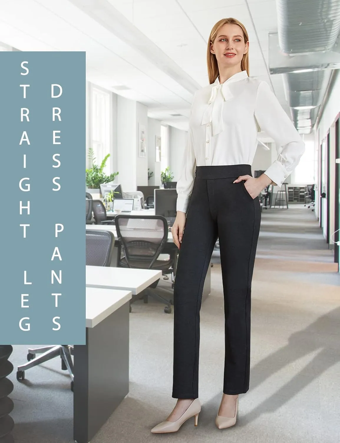 Tapata Women's Straight Leg Dress Pants Stretchy High Waist with Pockets 29''/31''/33''for Work Casual