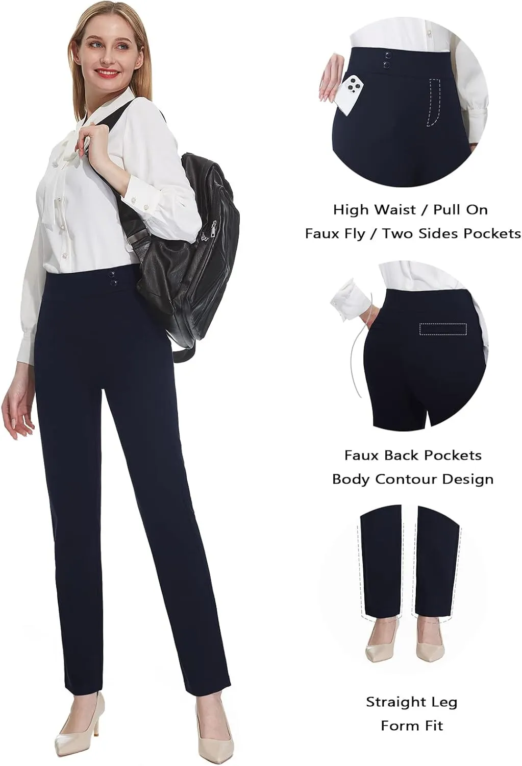 Tapata Women's Straight Leg Dress Pants Stretchy High Waist with Pockets 29''/31''/33''for Work Casual