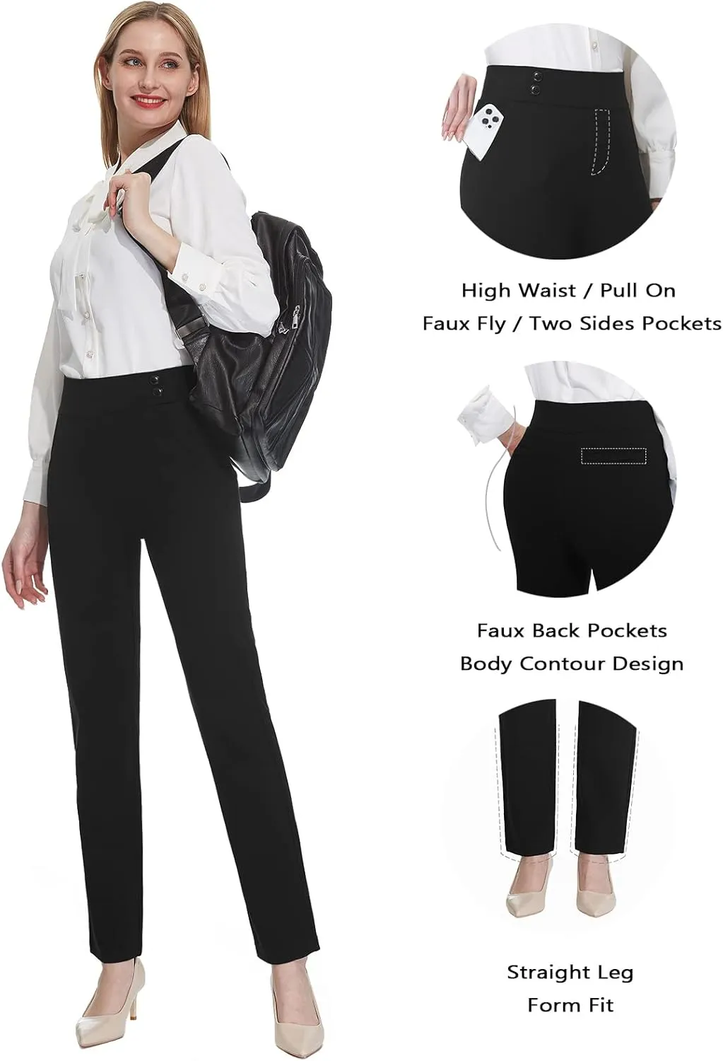 Tapata Women's Straight Leg Dress Pants Stretchy High Waist with Pockets 29''/31''/33''for Work Casual