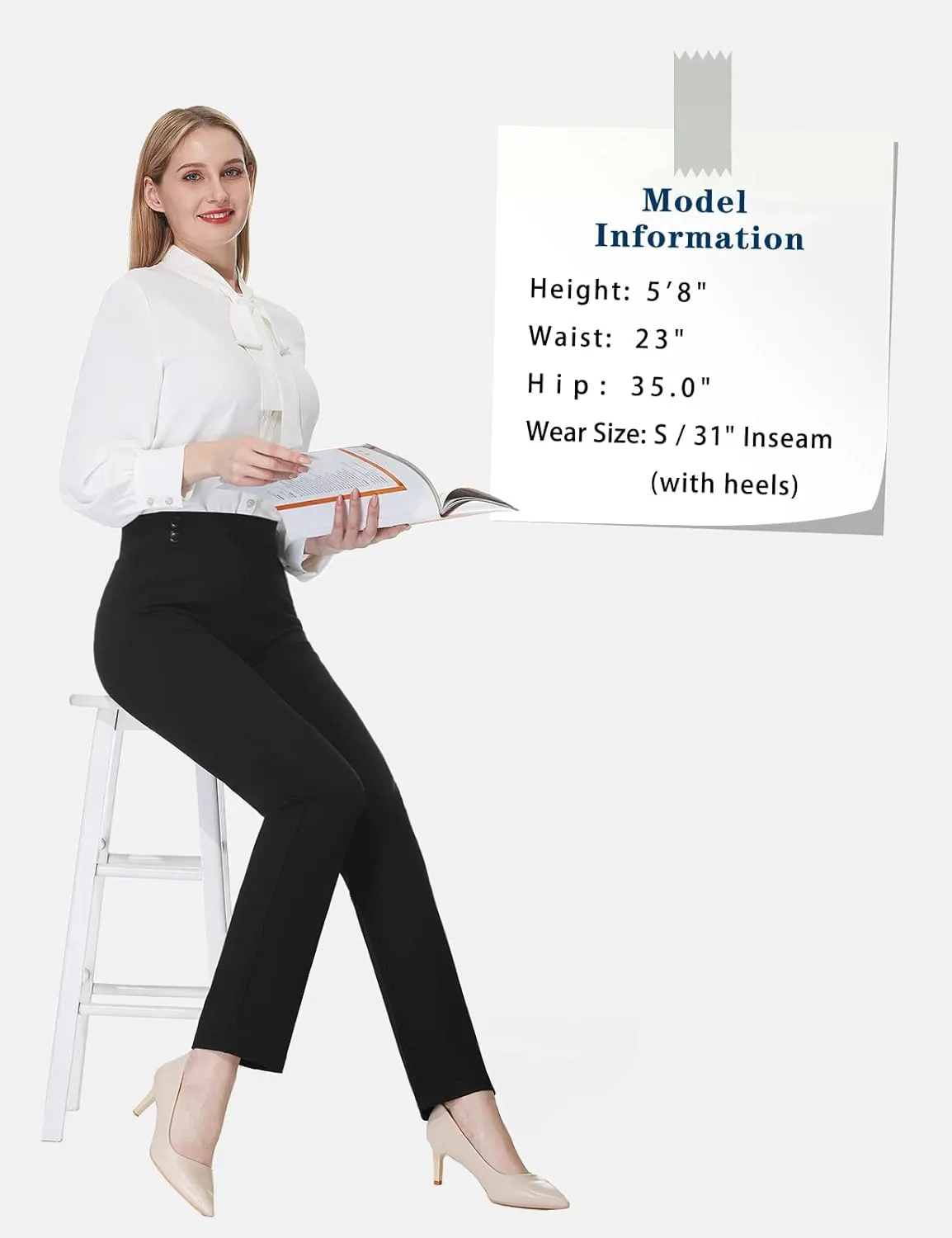 Tapata Women's Straight Leg Dress Pants Stretchy High Waist with Pockets 29''/31''/33''for Work Casual