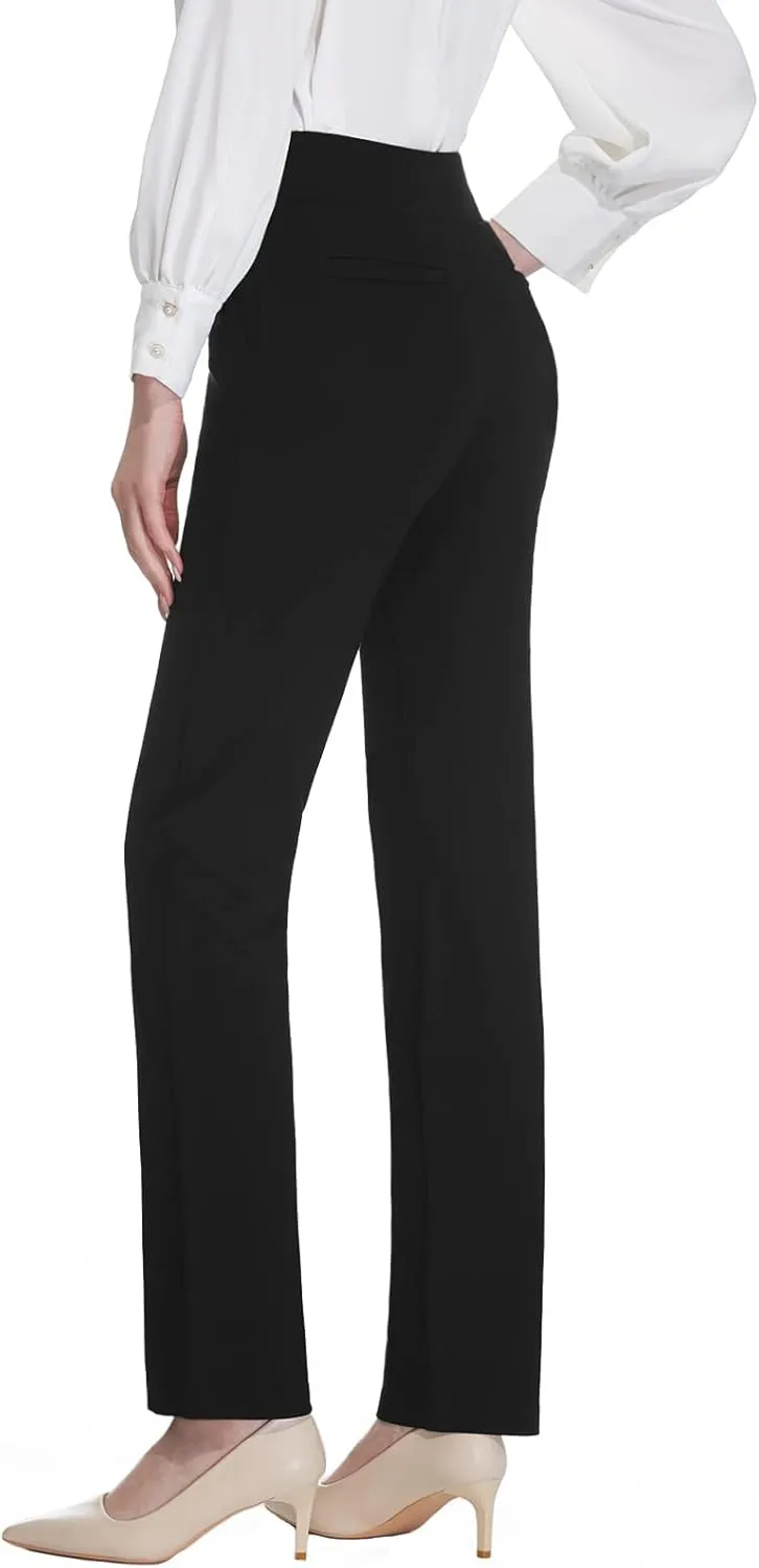 Tapata Women's Straight Leg Dress Pants Stretchy High Waist with Pockets 29''/31''/33''for Work Casual