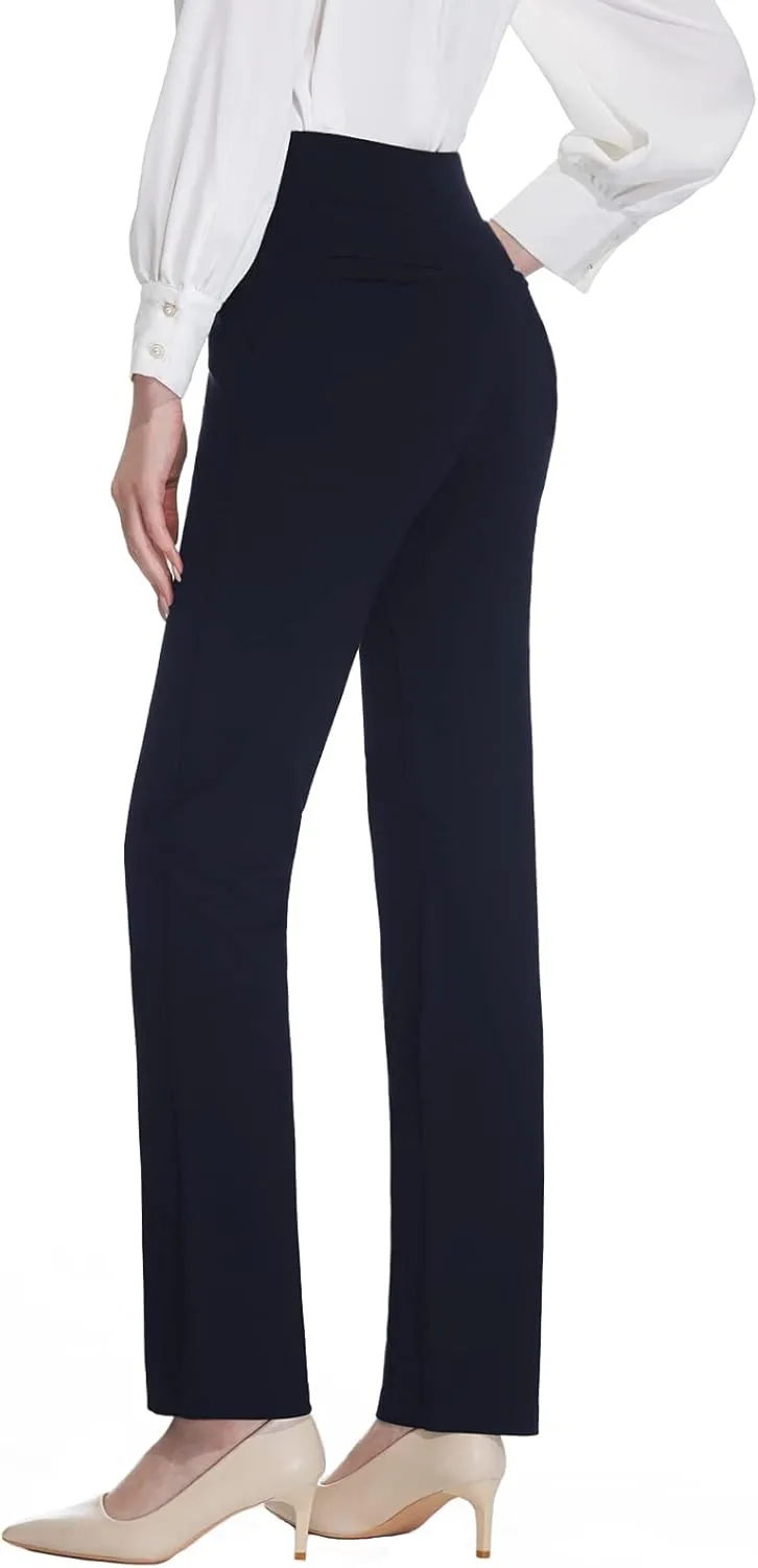 Tapata Women's Straight Leg Dress Pants Stretchy High Waist with Pockets 29''/31''/33''for Work Casual