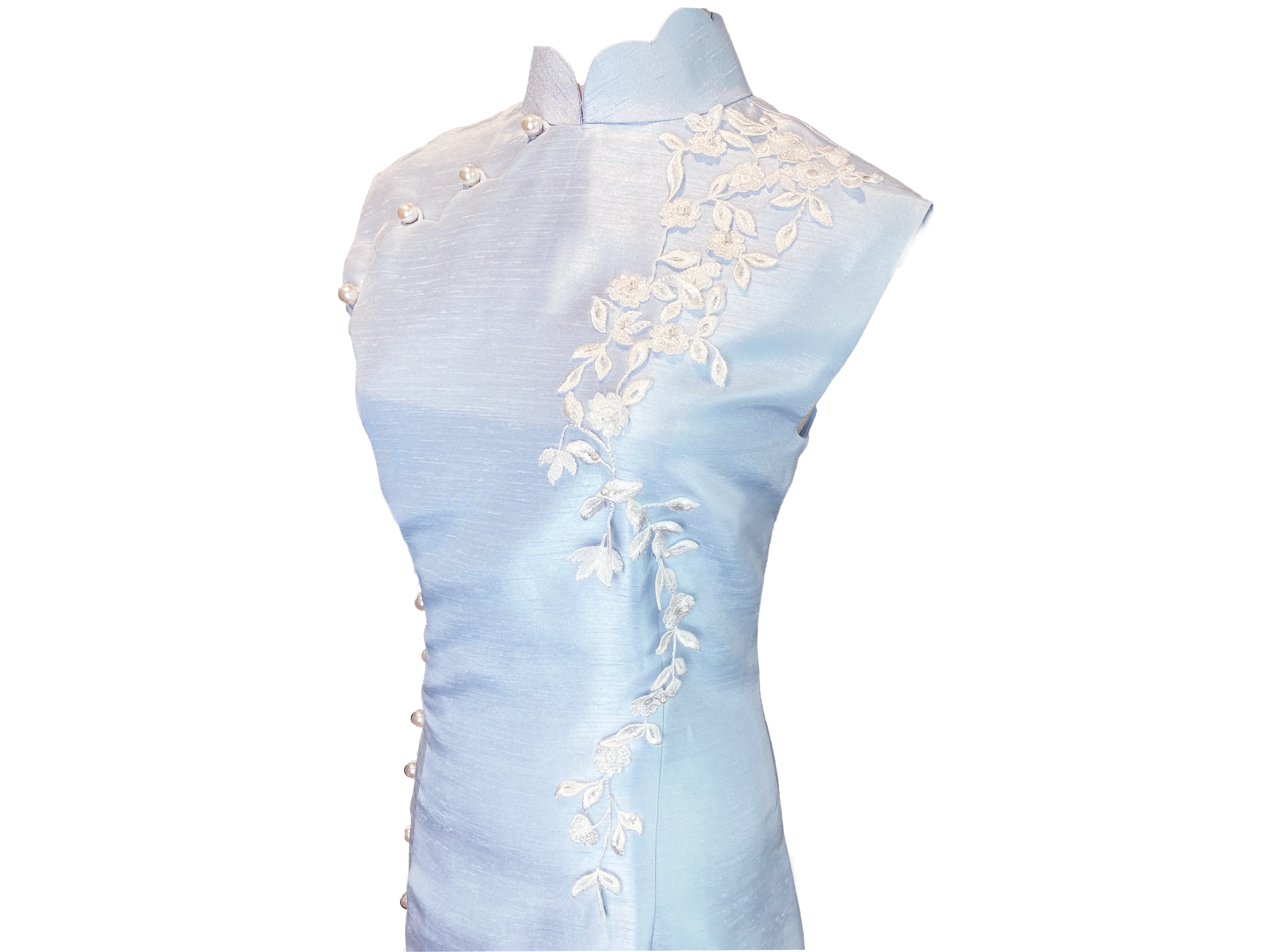 Thai Silk Cheongsam with Scallop Pattern Lining