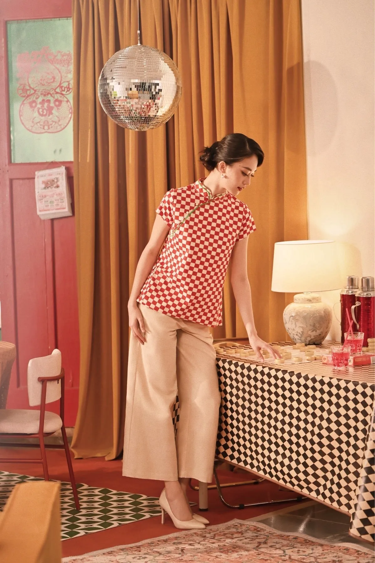 The Spring Dawn Women Classic Cheongsam Top - Checkerboard
