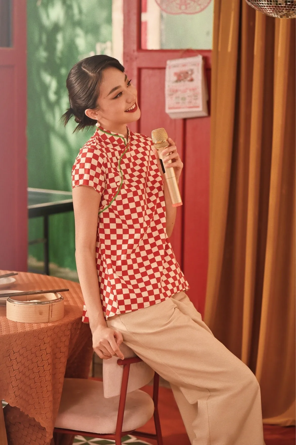 The Spring Dawn Women Classic Cheongsam Top - Checkerboard