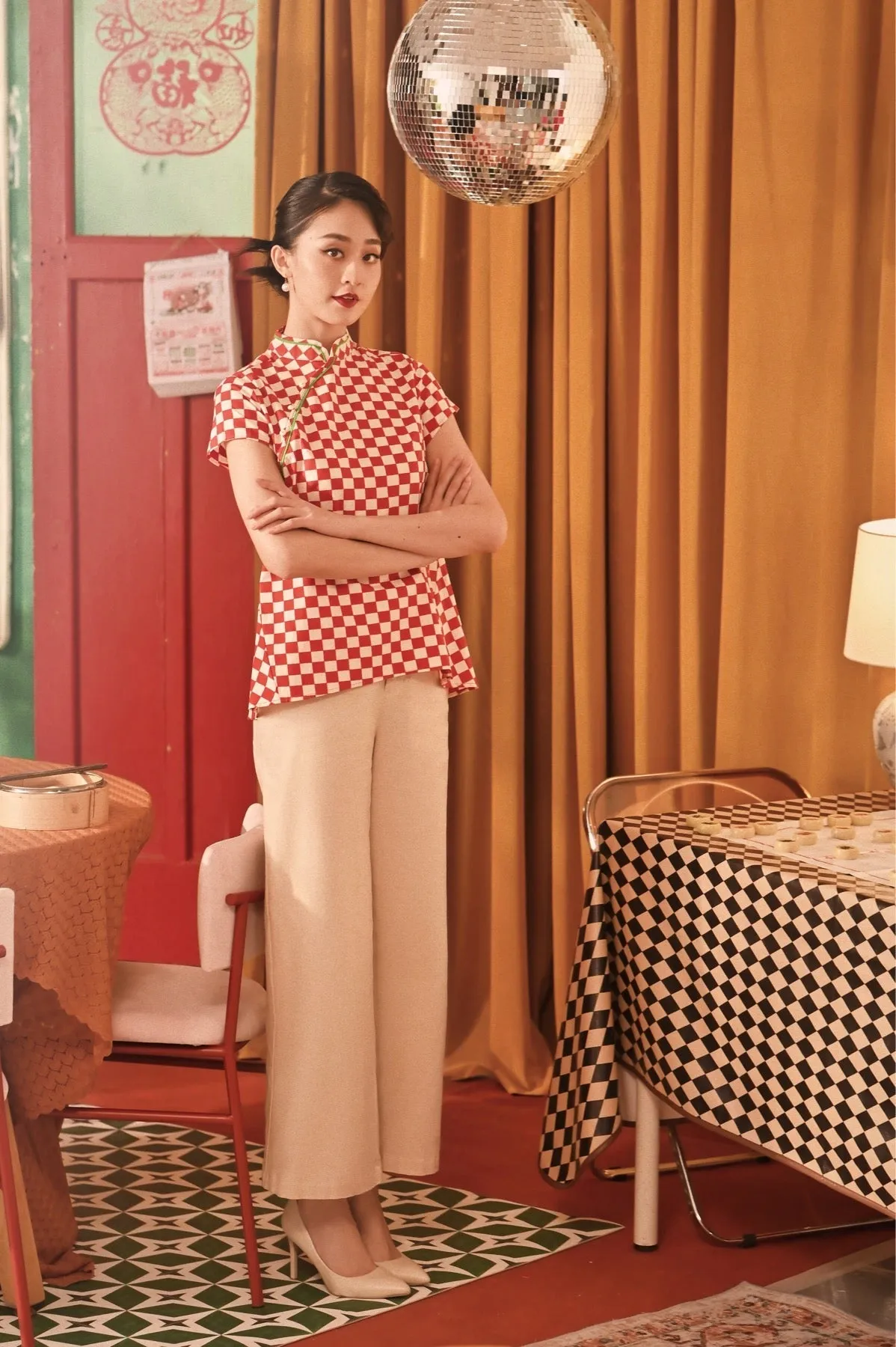 The Spring Dawn Women Classic Cheongsam Top - Checkerboard