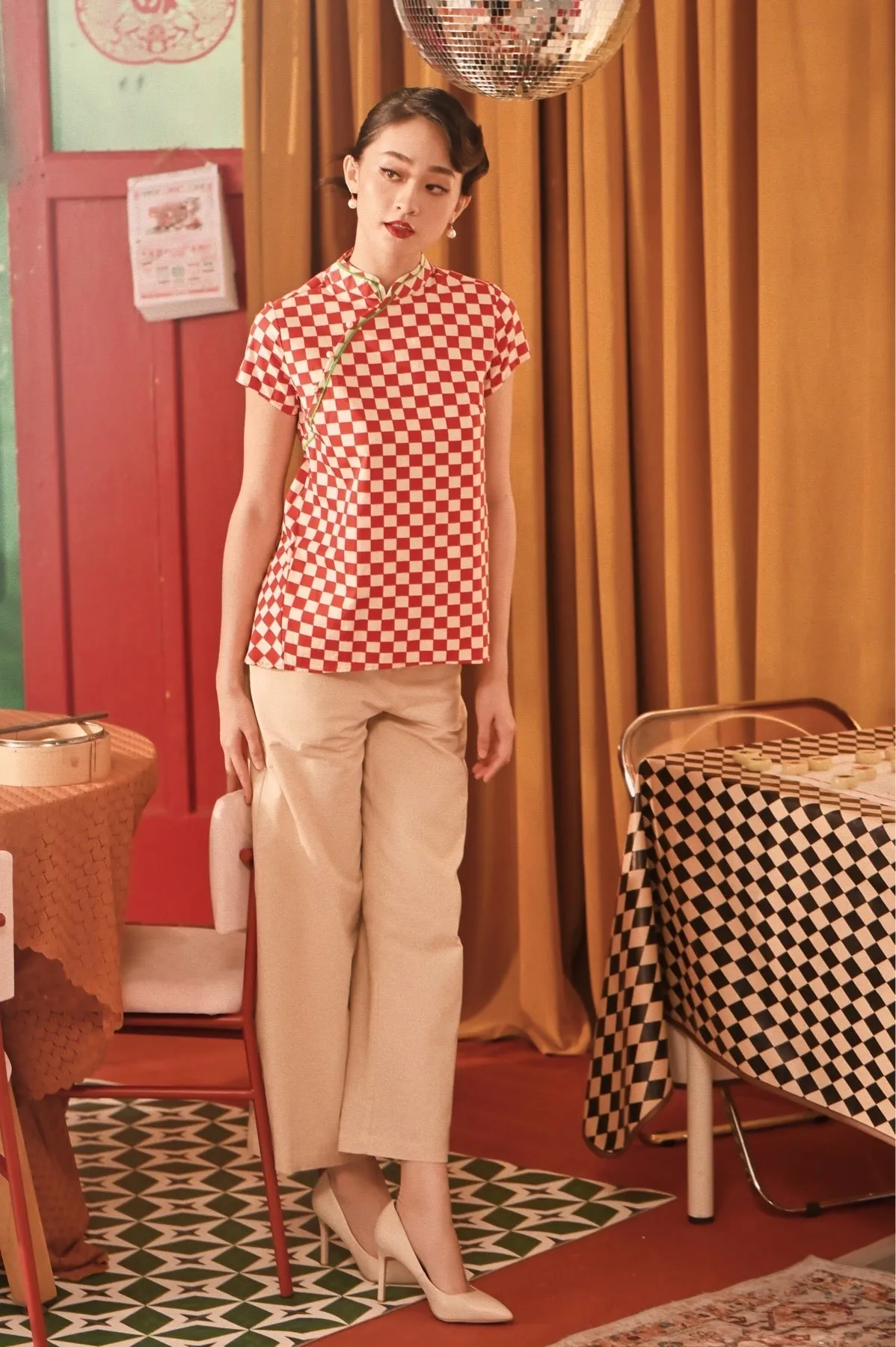 The Spring Dawn Women Classic Cheongsam Top - Checkerboard