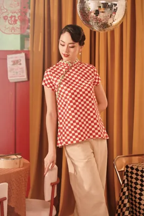 The Spring Dawn Women Classic Cheongsam Top - Checkerboard