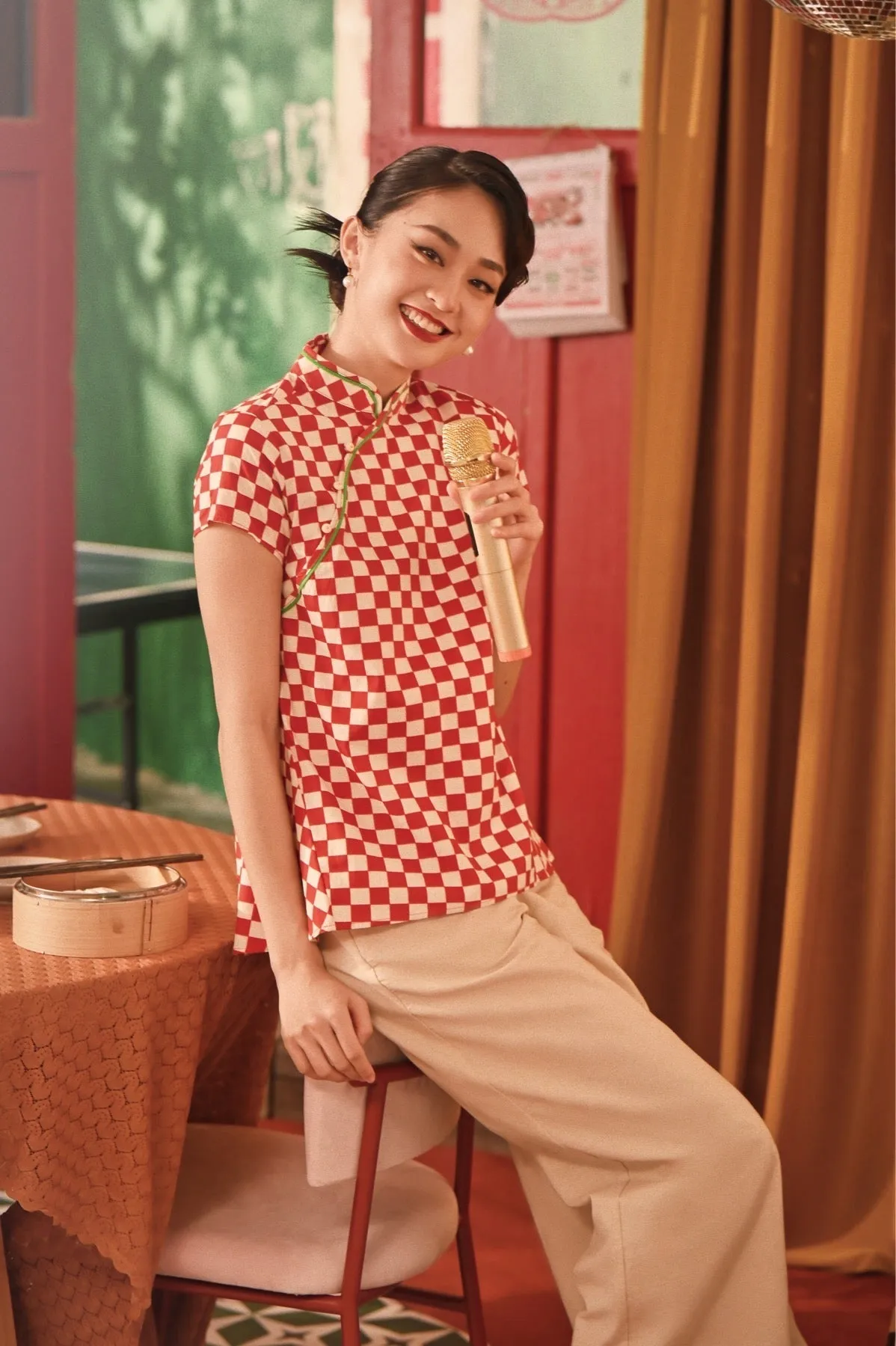 The Spring Dawn Women Classic Cheongsam Top - Checkerboard