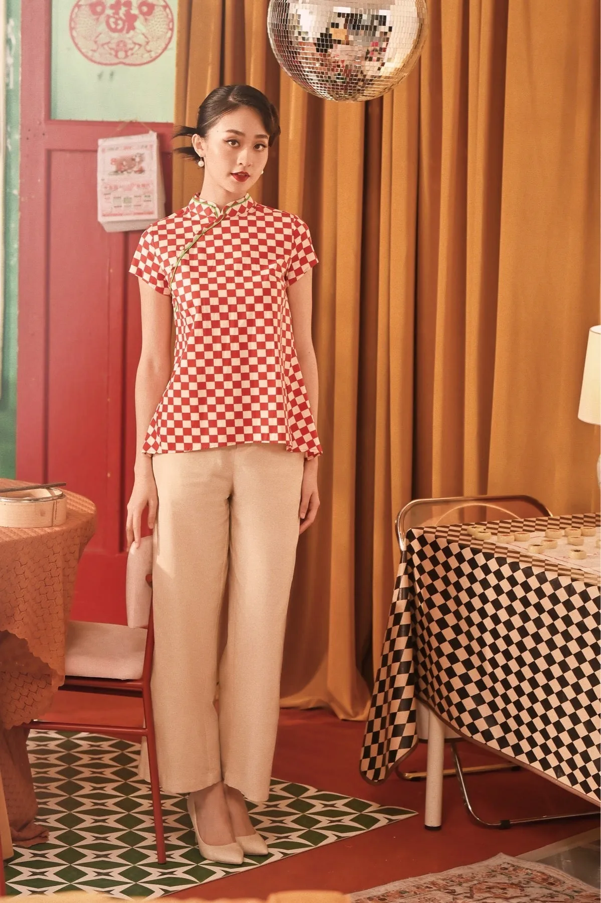 The Spring Dawn Women Classic Cheongsam Top - Checkerboard
