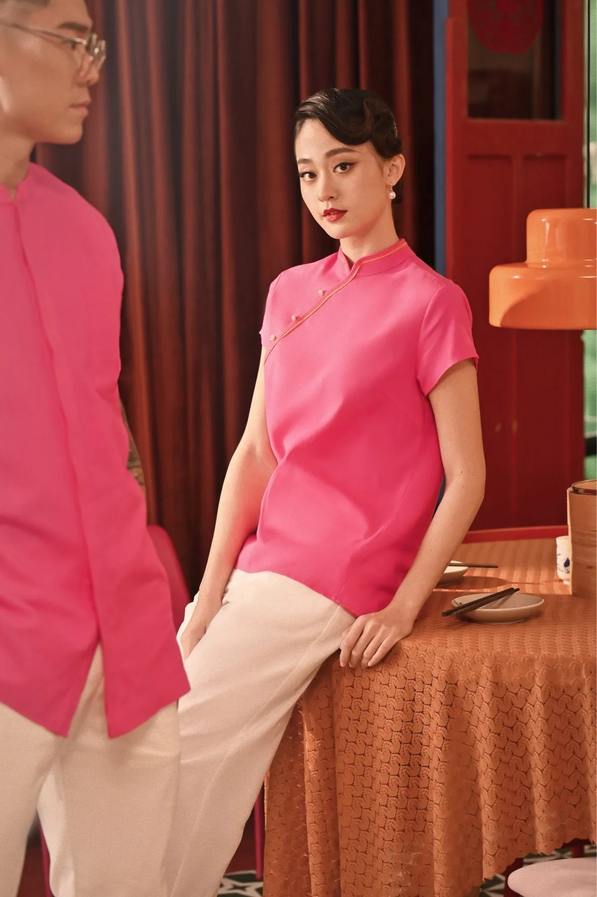 The Spring Dawn Women Classic Cheongsam Top - Fuchsia Pink