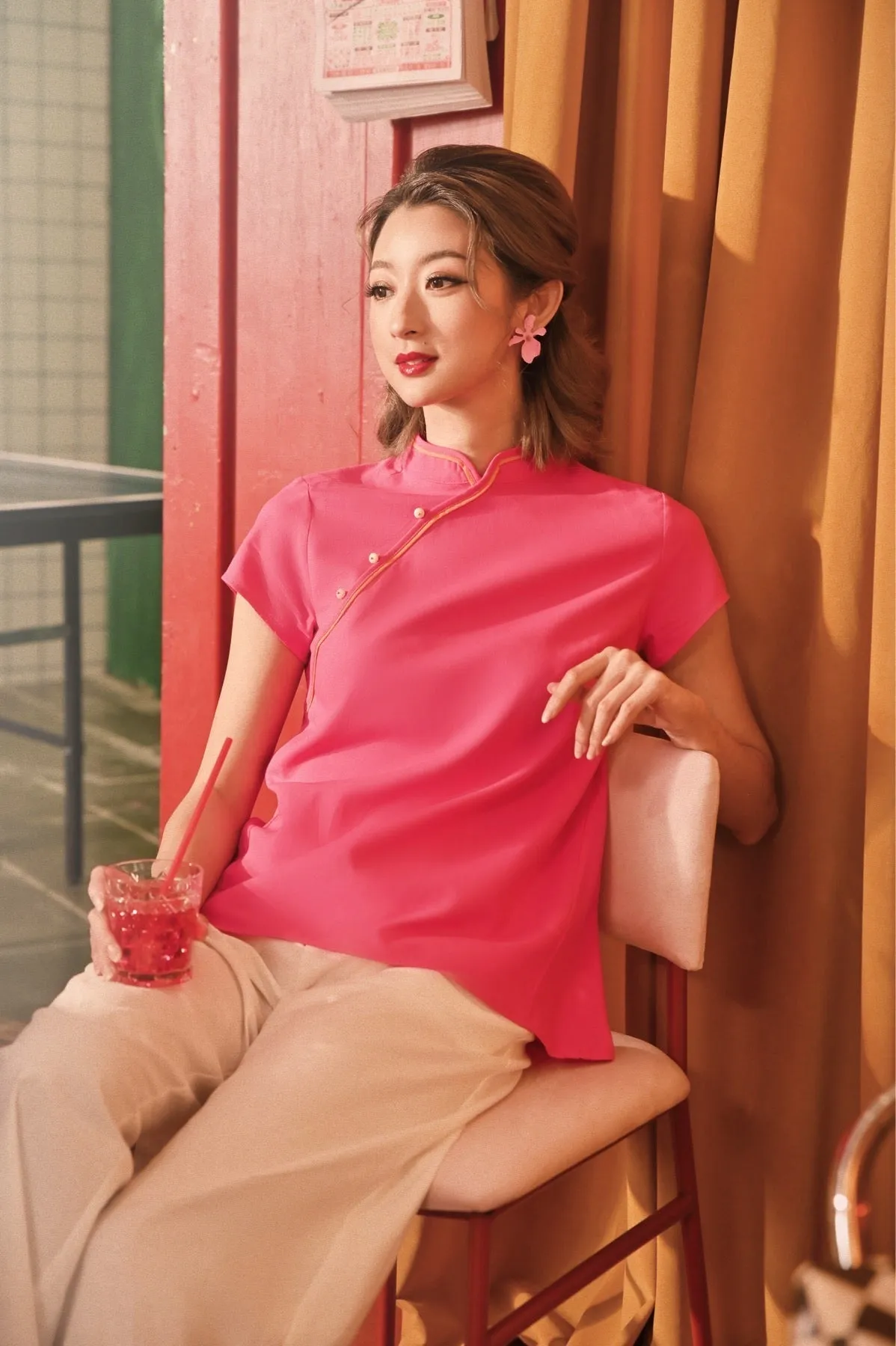 The Spring Dawn Women Classic Cheongsam Top - Fuchsia Pink