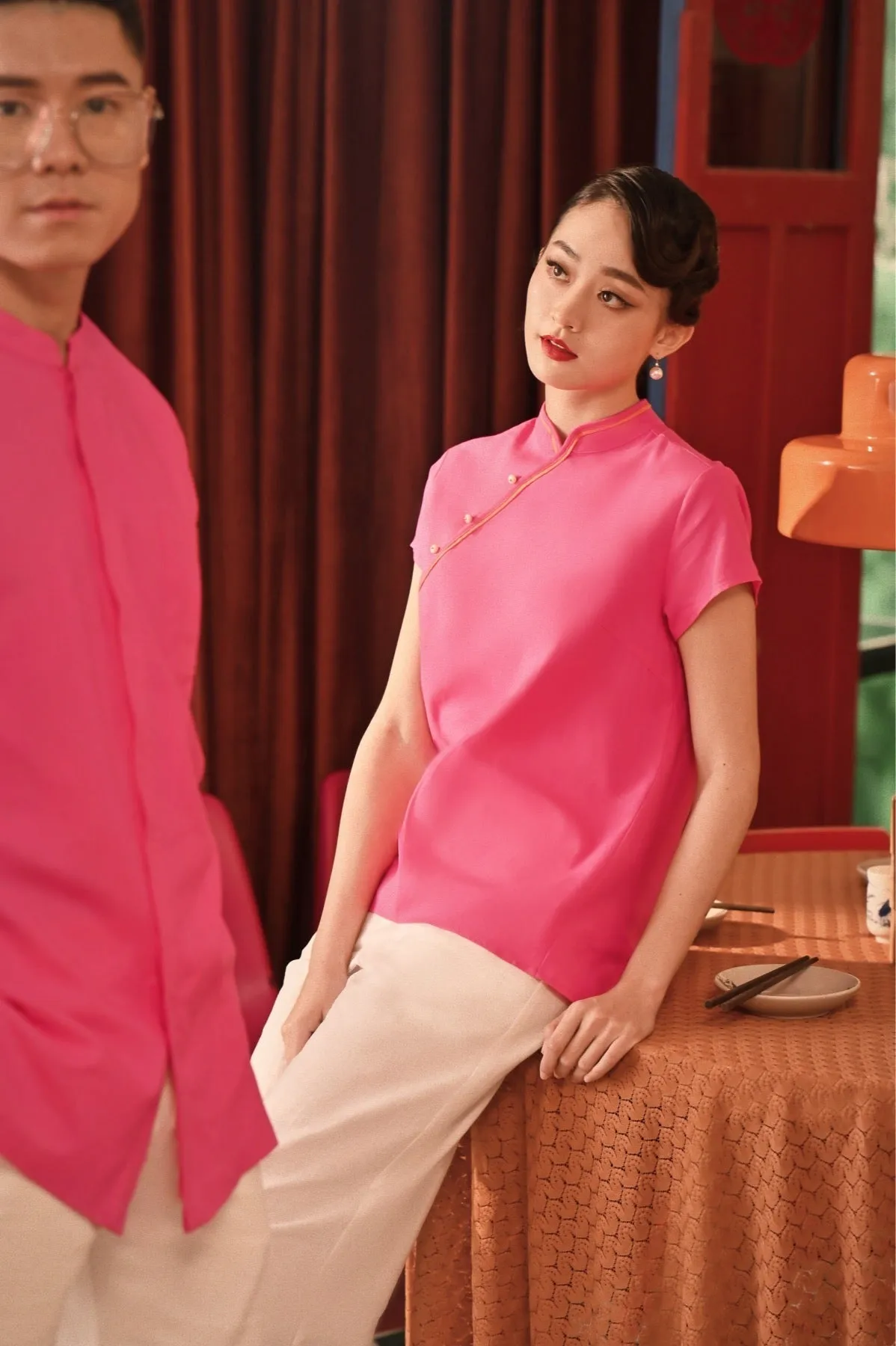 The Spring Dawn Women Classic Cheongsam Top - Fuchsia Pink