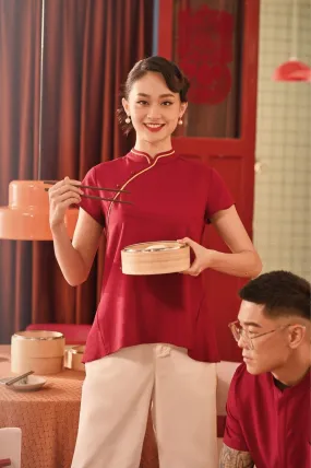 The Spring Dawn Women Classic Cheongsam Top - Maroon