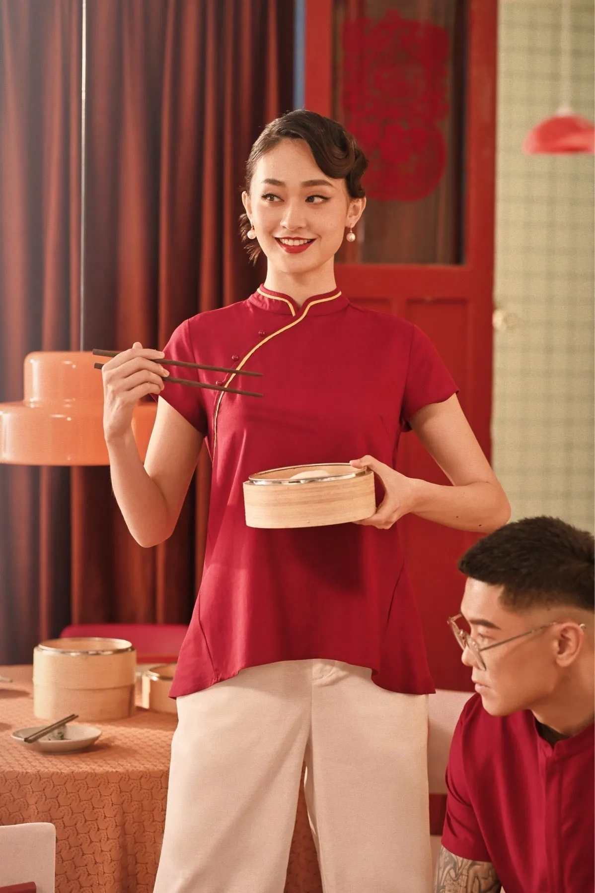 The Spring Dawn Women Classic Cheongsam Top - Maroon