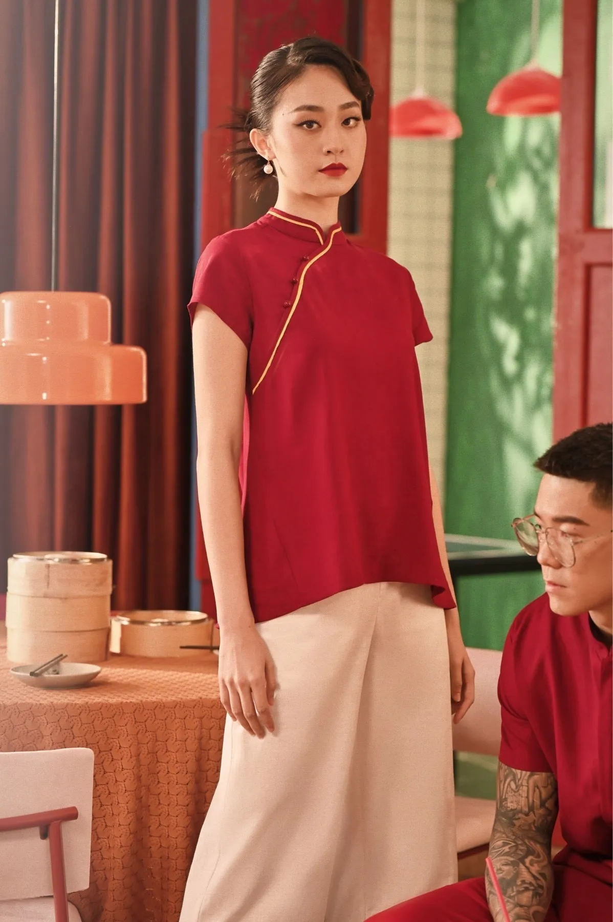 The Spring Dawn Women Classic Cheongsam Top - Maroon
