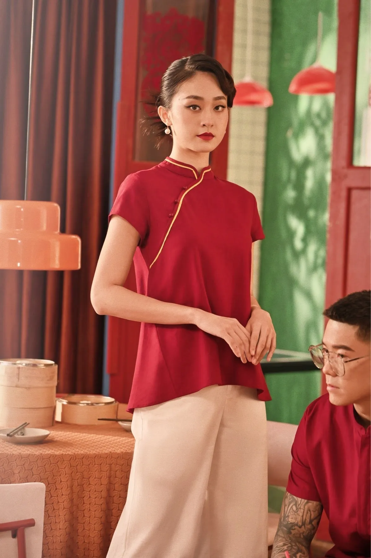 The Spring Dawn Women Classic Cheongsam Top - Maroon