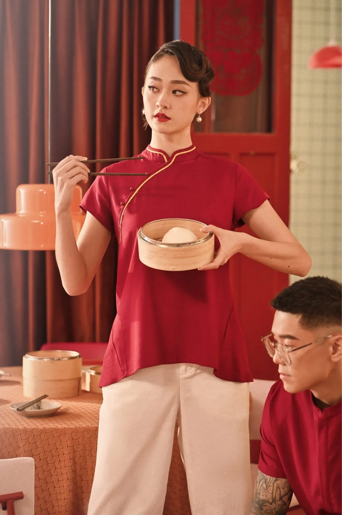 The Spring Dawn Women Classic Cheongsam Top - Maroon