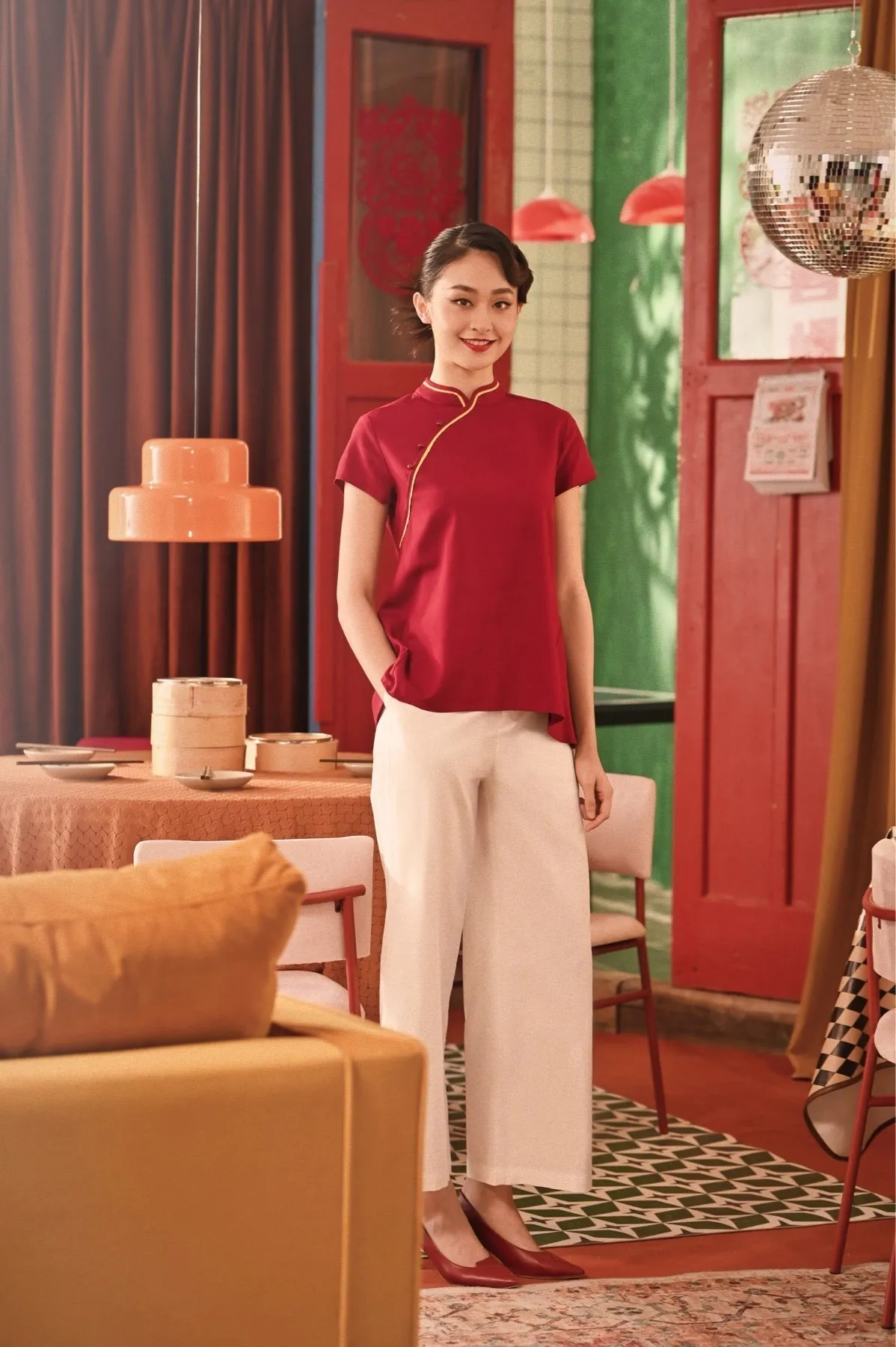 The Spring Dawn Women Classic Cheongsam Top - Maroon