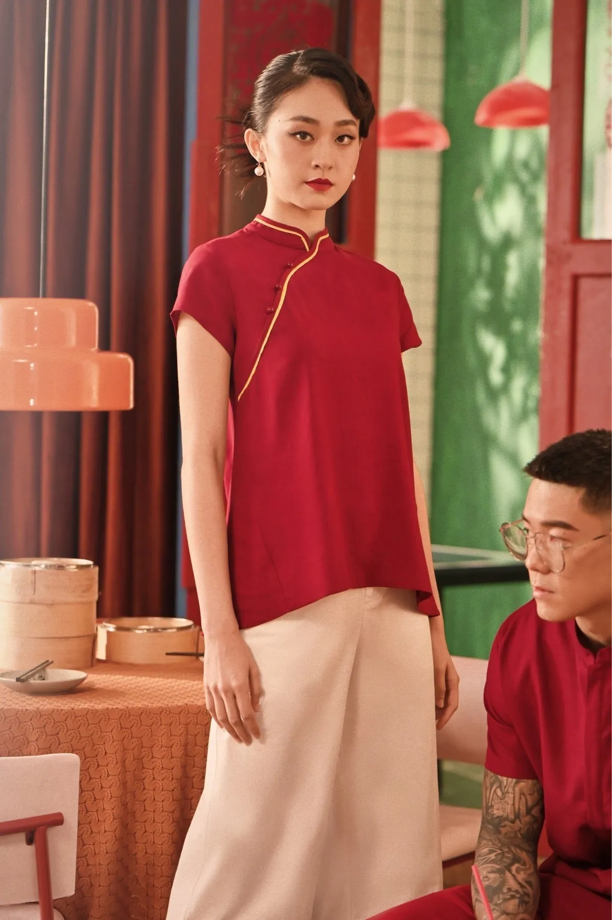 The Spring Dawn Women Classic Cheongsam Top - Maroon
