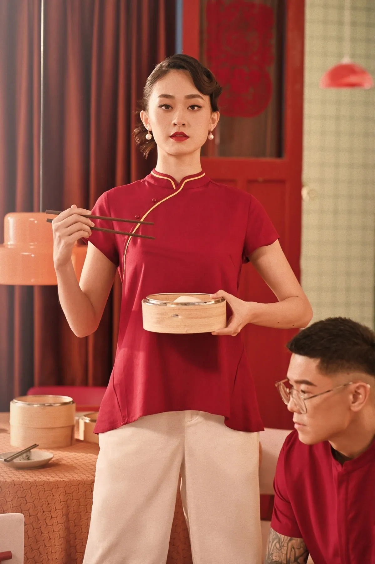The Spring Dawn Women Classic Cheongsam Top - Maroon
