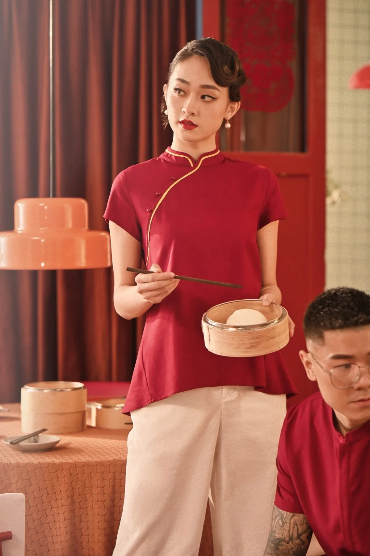 The Spring Dawn Women Classic Cheongsam Top - Maroon
