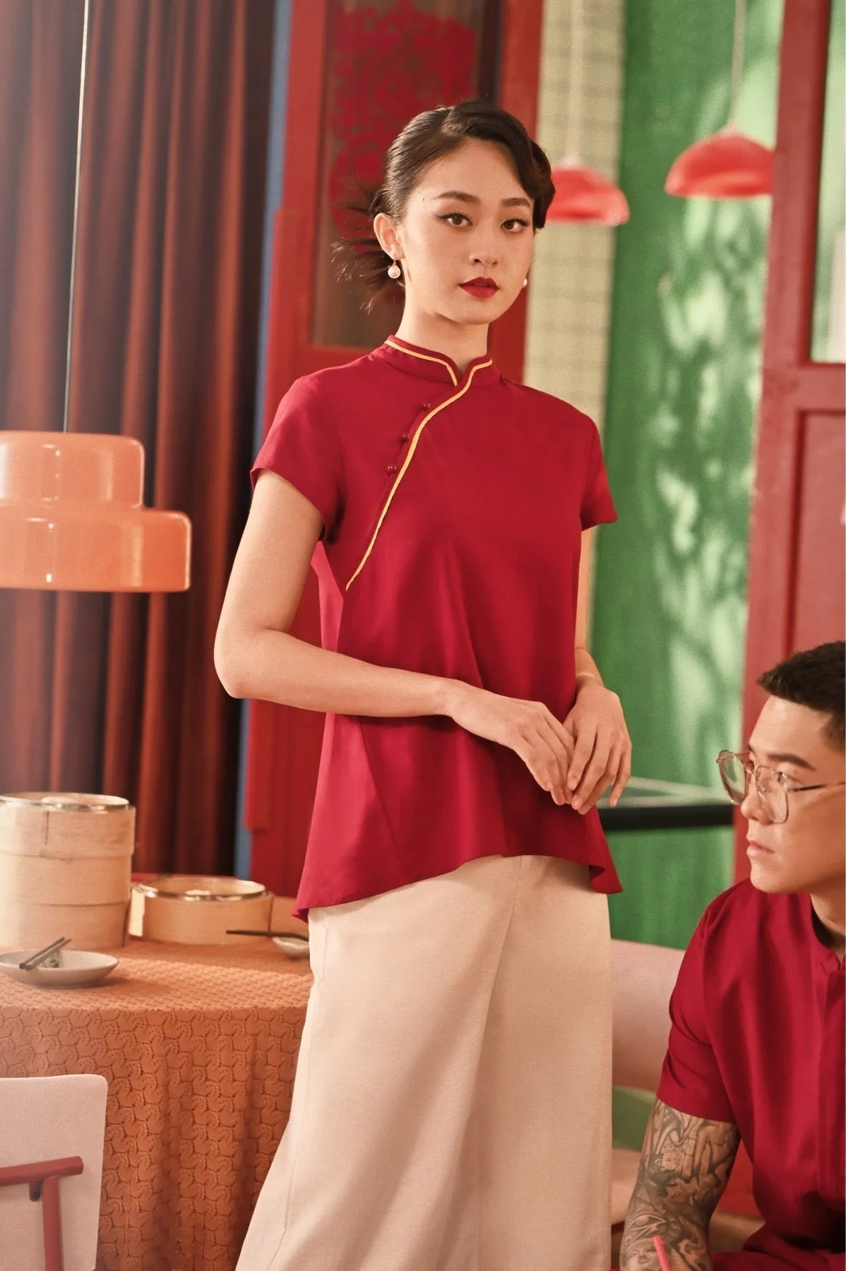 The Spring Dawn Women Classic Cheongsam Top - Maroon