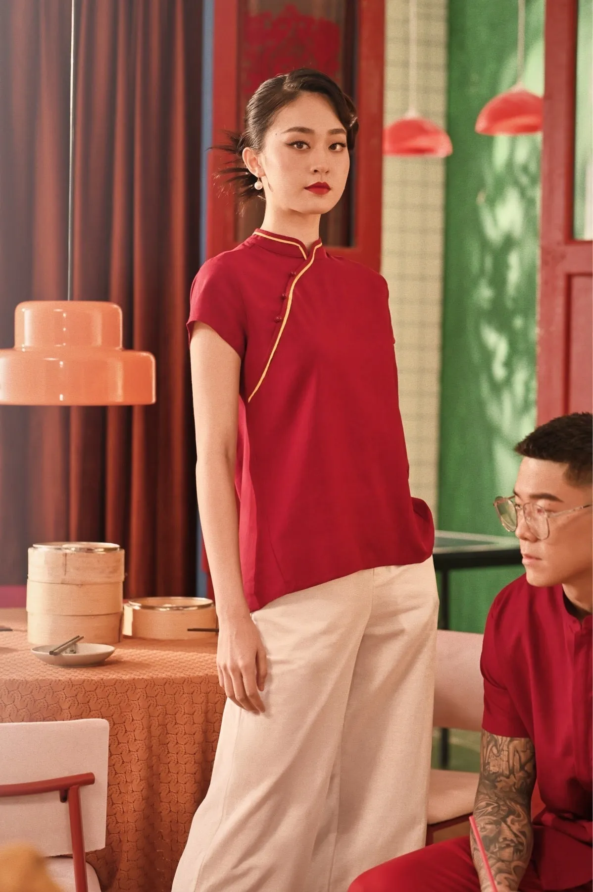 The Spring Dawn Women Classic Cheongsam Top - Maroon