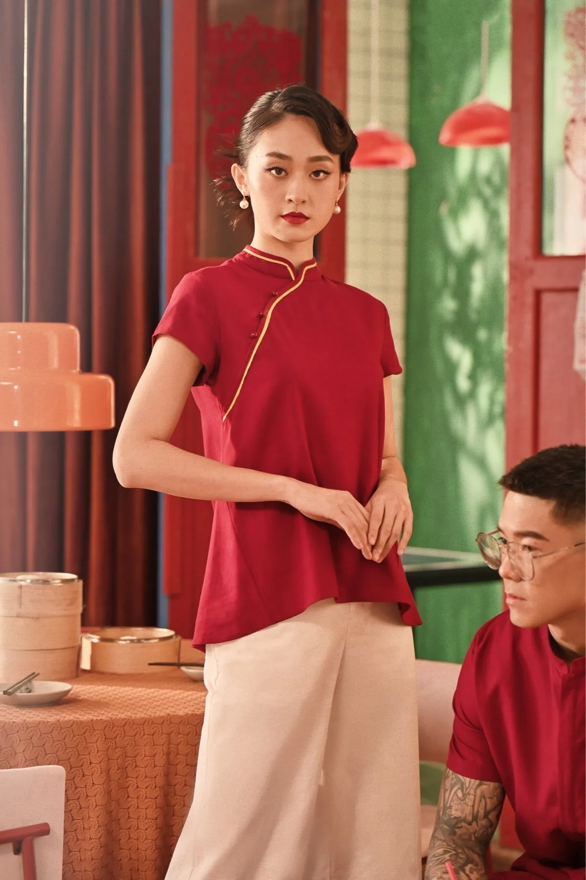 The Spring Dawn Women Classic Cheongsam Top - Maroon