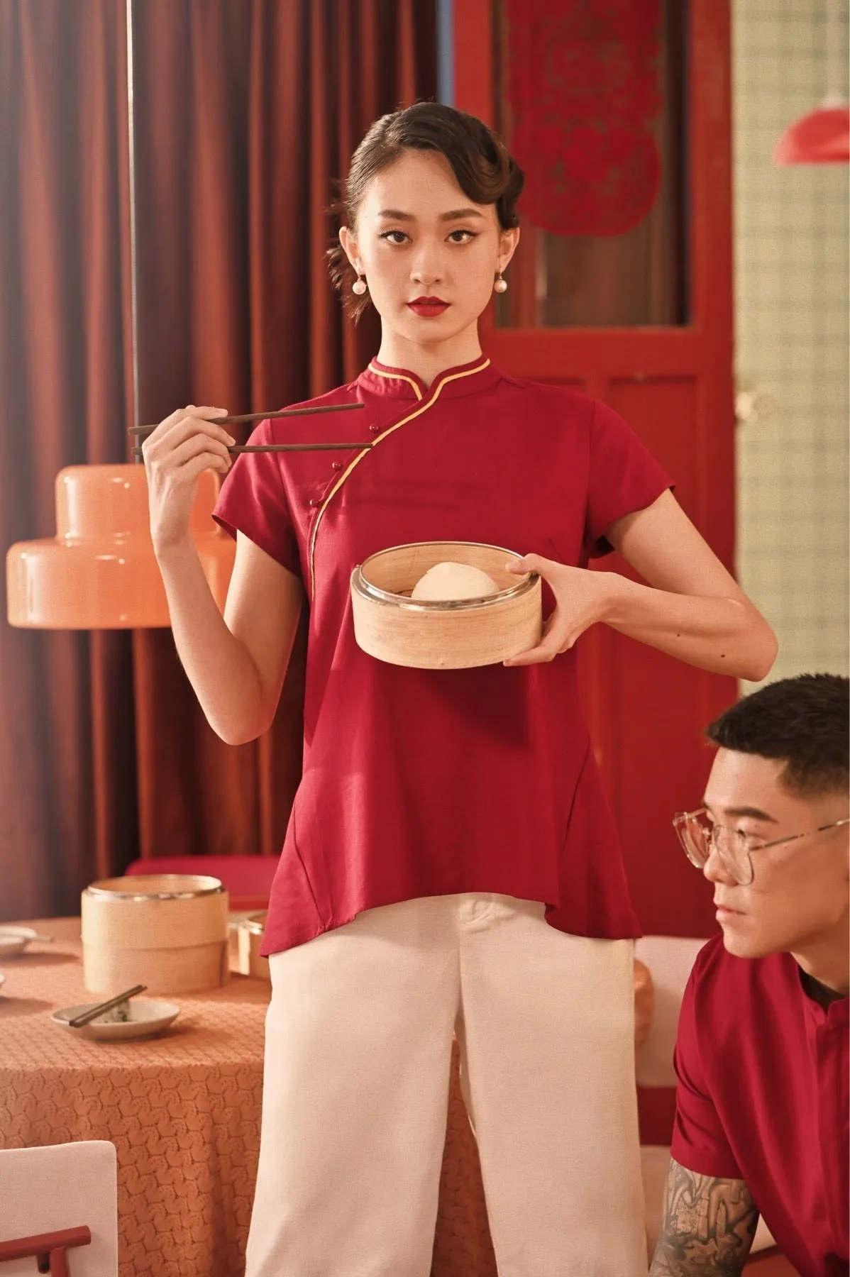 The Spring Dawn Women Classic Cheongsam Top - Maroon