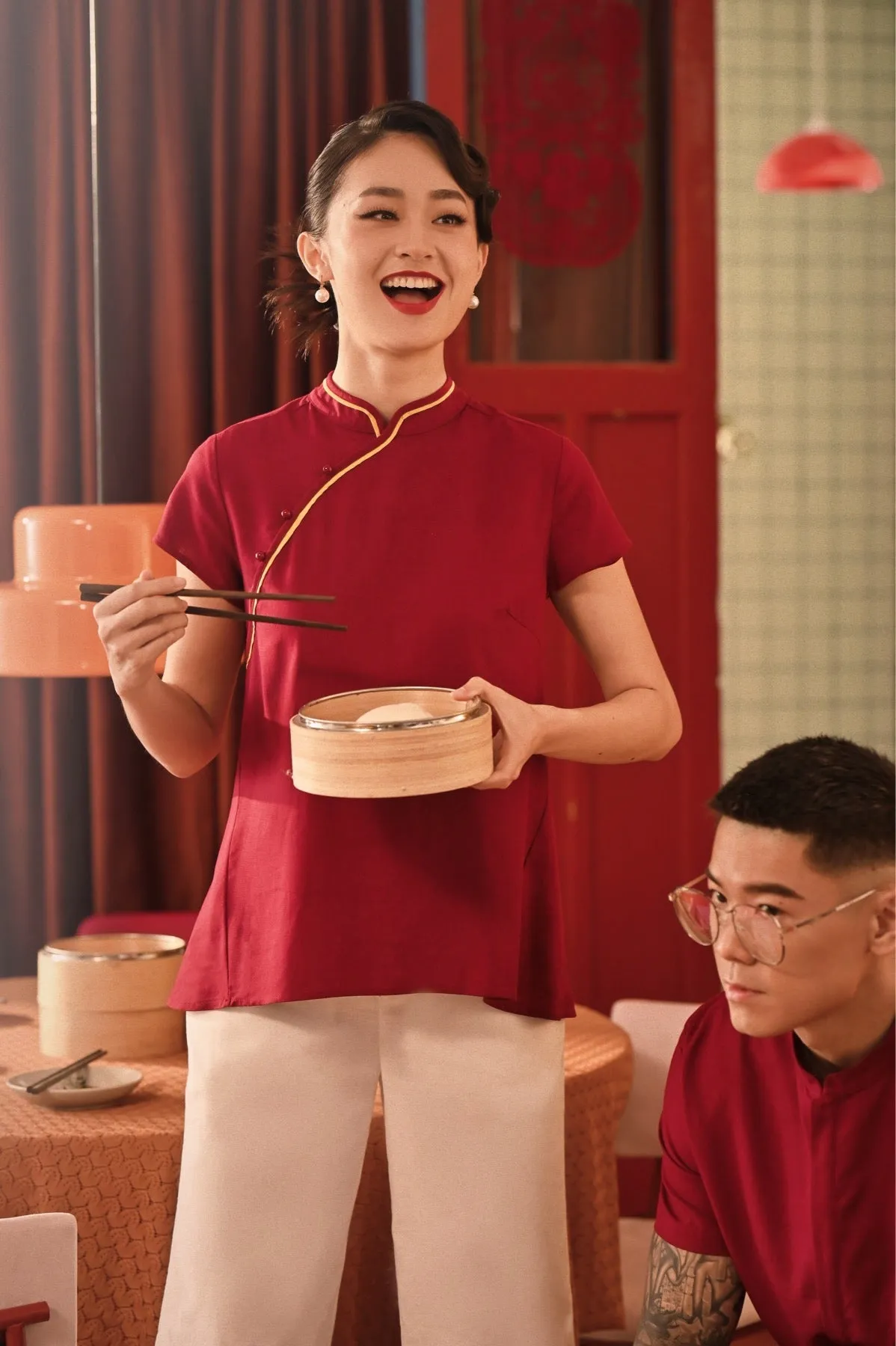 The Spring Dawn Women Classic Cheongsam Top - Maroon