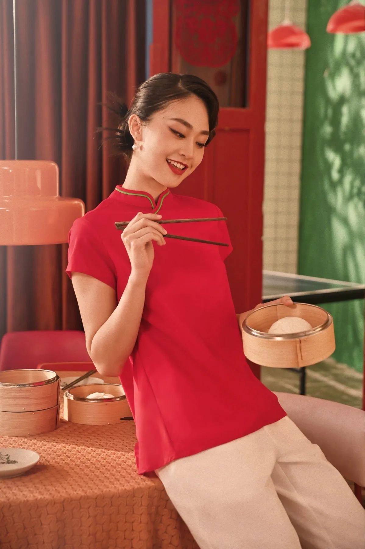 The Spring Dawn Women Classic Cheongsam Top - Red