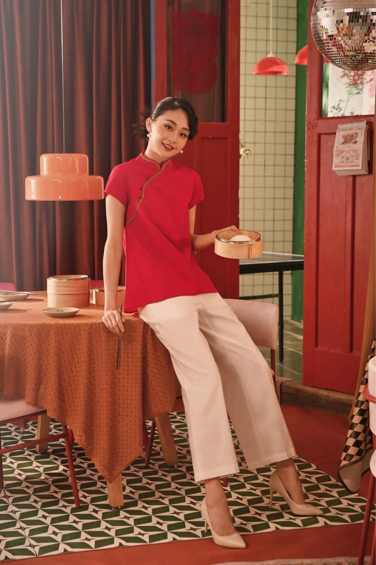 The Spring Dawn Women Classic Cheongsam Top - Red