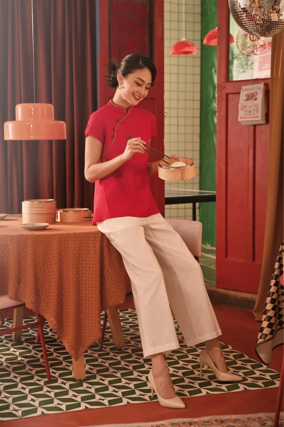 The Spring Dawn Women Classic Cheongsam Top - Red