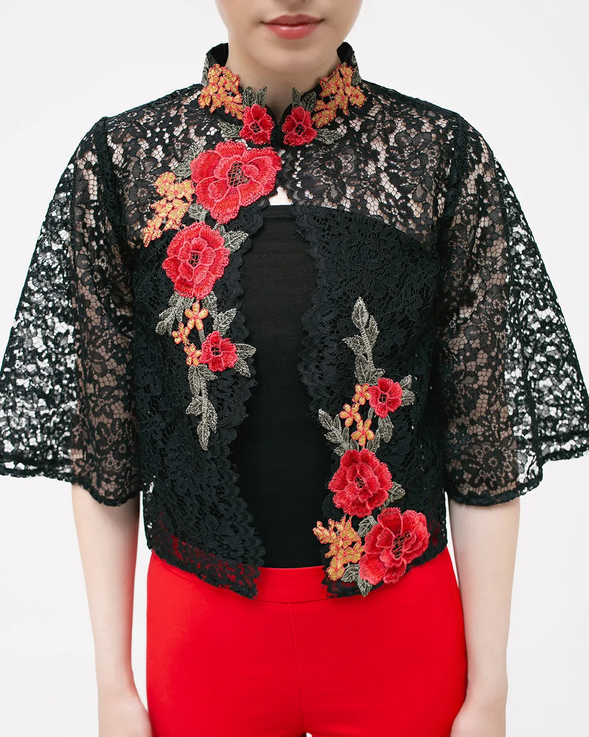 Top Flower Black Cheongsam Embroidery