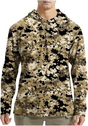 UPF 50  Sun Protection Rash Guard Mens Long Sleeve Camo Fishing Cooling Hoodie Summer Outdoor Swimming Hiking Shirts