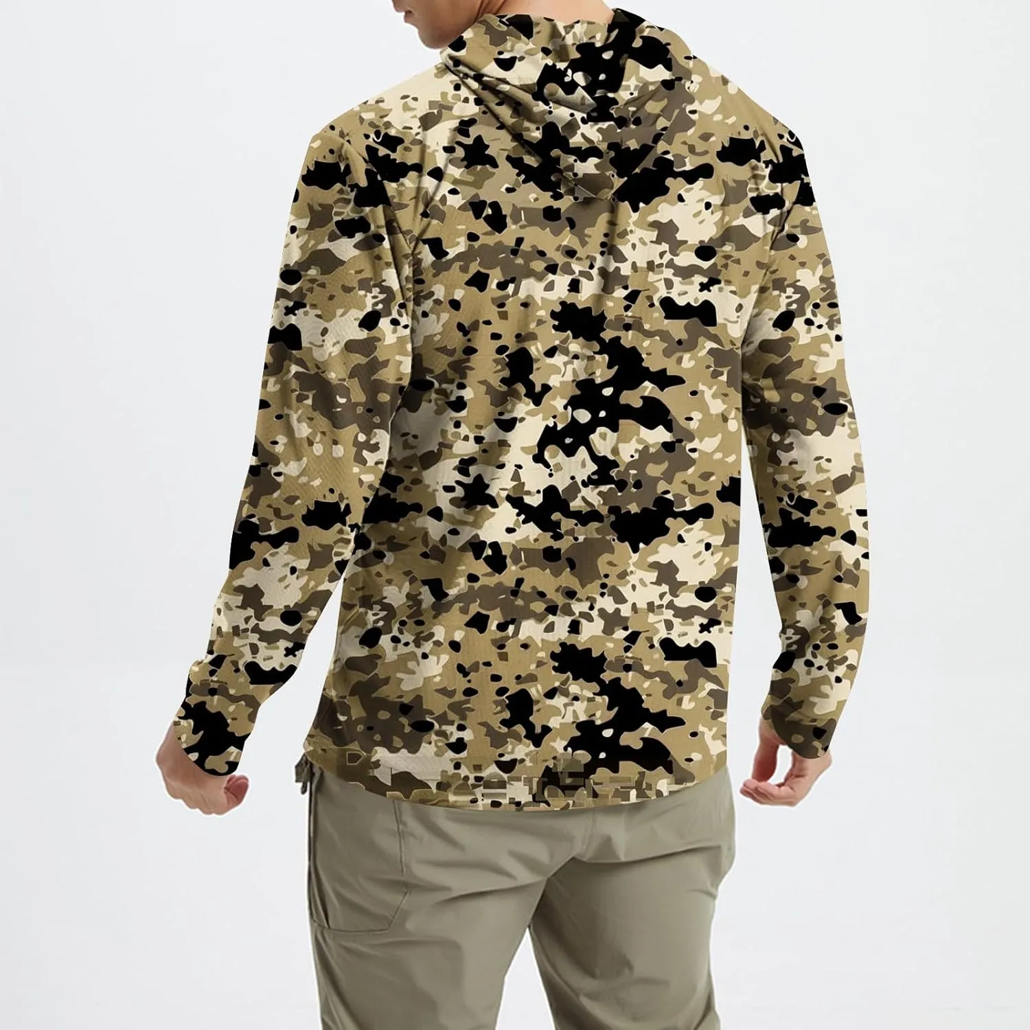 UPF 50  Sun Protection Rash Guard Mens Long Sleeve Camo Fishing Cooling Hoodie Summer Outdoor Swimming Hiking Shirts