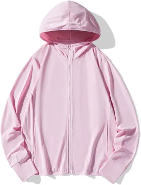 UPF 50  UV Protection Hoodie Jacket For Women Unisex Lightweight Zip Up Long Sleeve Sun Shirt With Pockets For Hiking