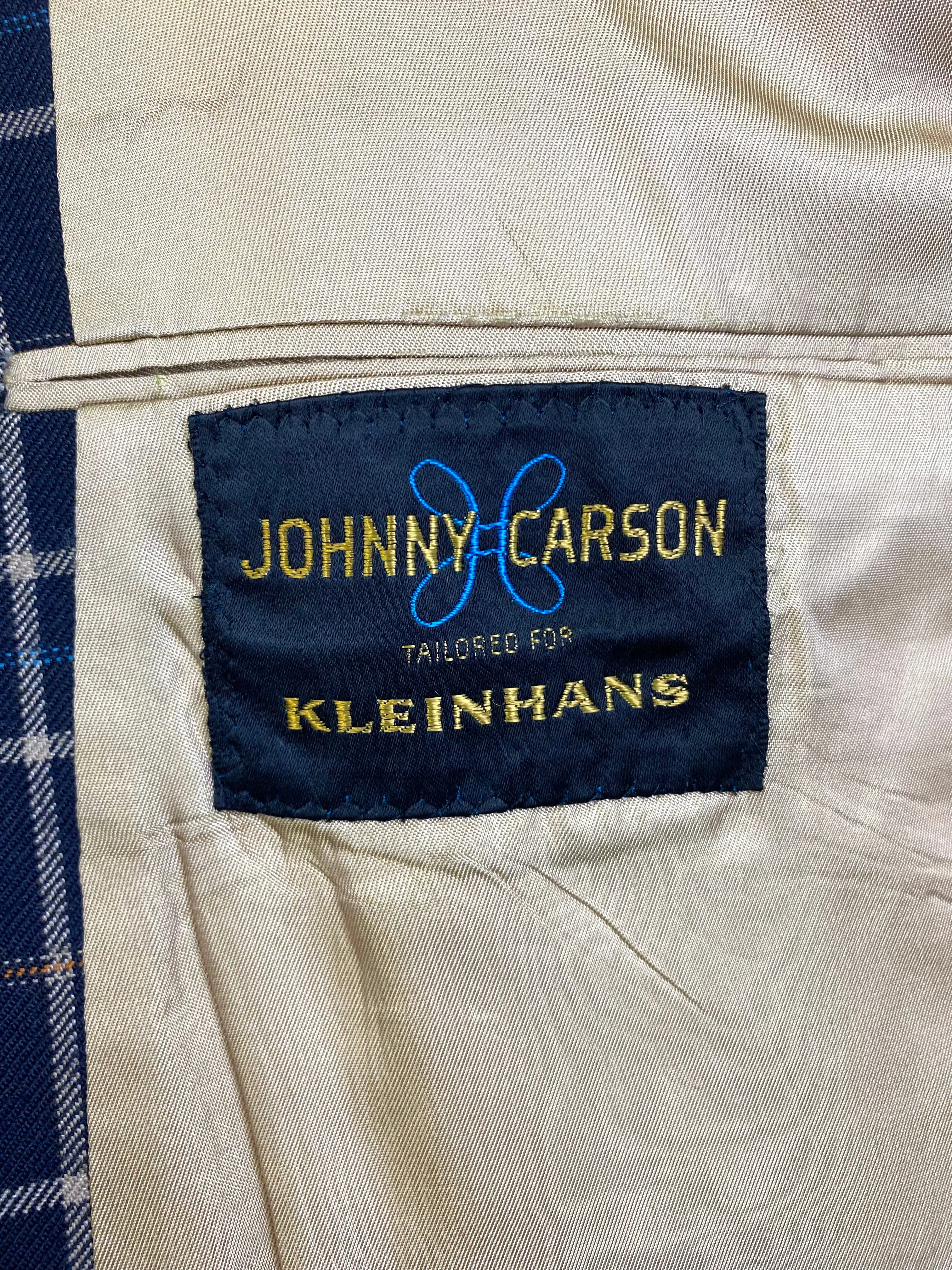 Vintage 1970s Men's Navy/ Beige Plaid 3-Piece Suit, Johnny Carson for Kleinhans, 40