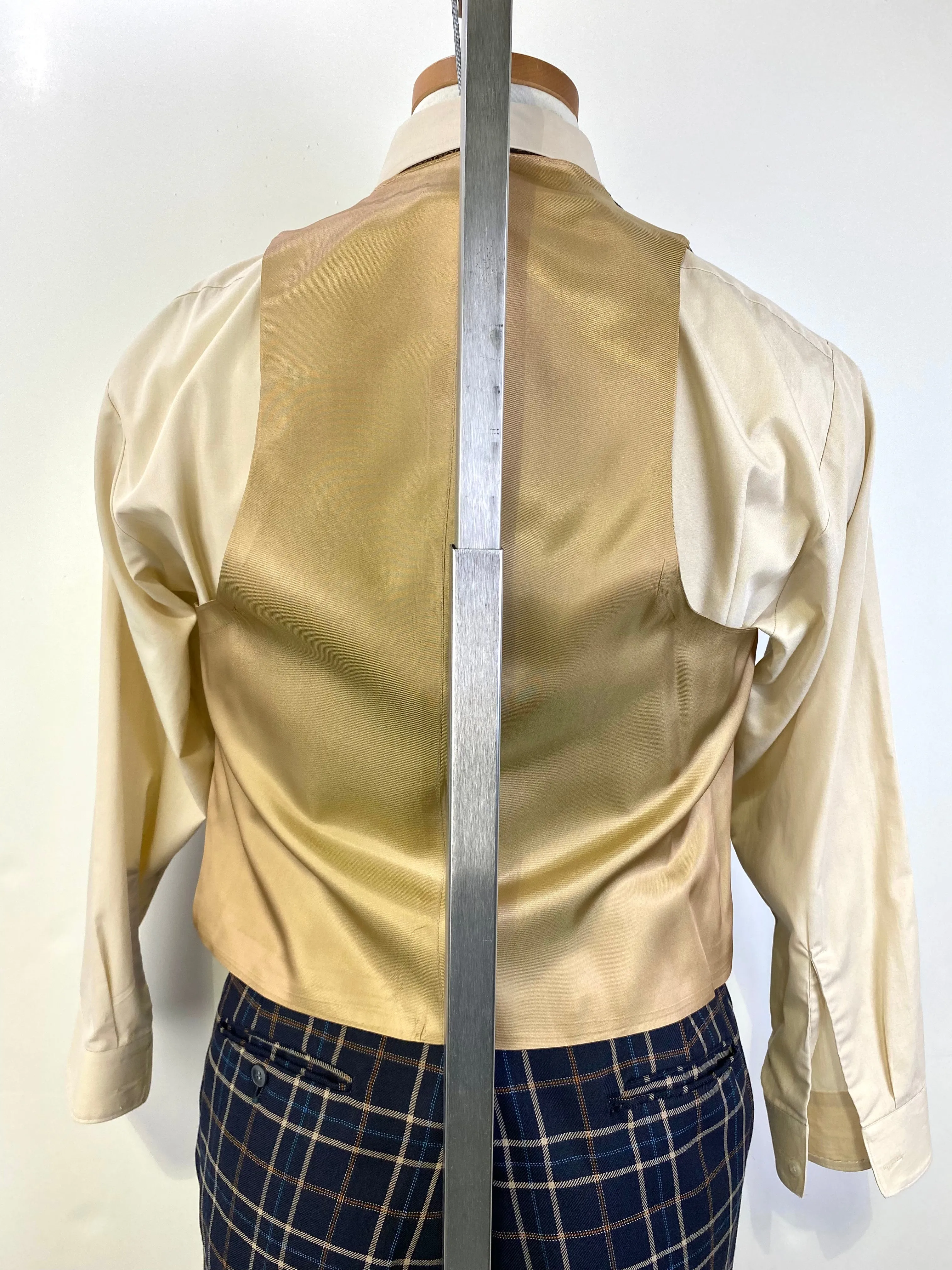 Vintage 1970s Men's Navy/ Beige Plaid 3-Piece Suit, Johnny Carson for Kleinhans, 40