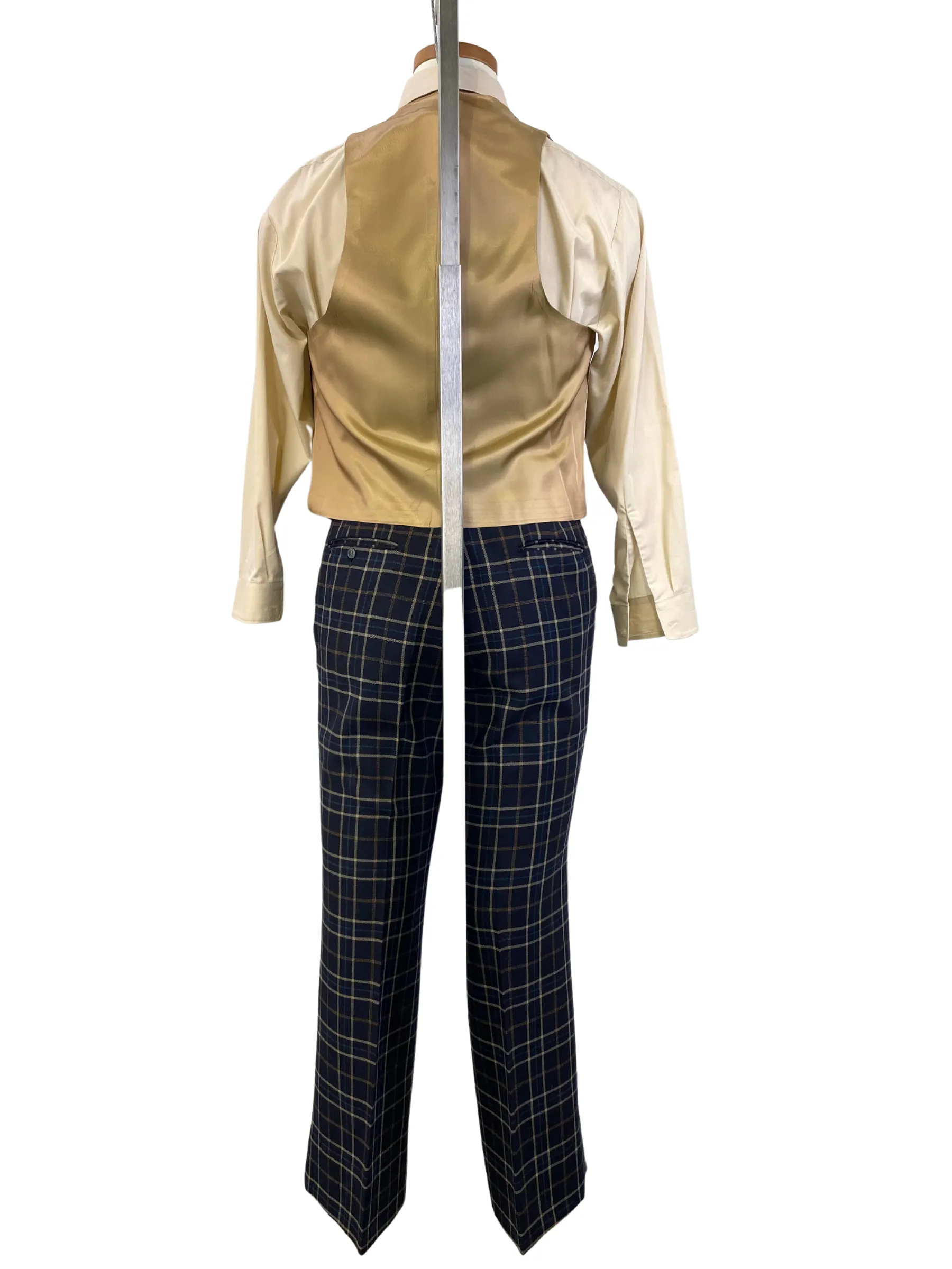 Vintage 1970s Men's Navy/ Beige Plaid 3-Piece Suit, Johnny Carson for Kleinhans, 40