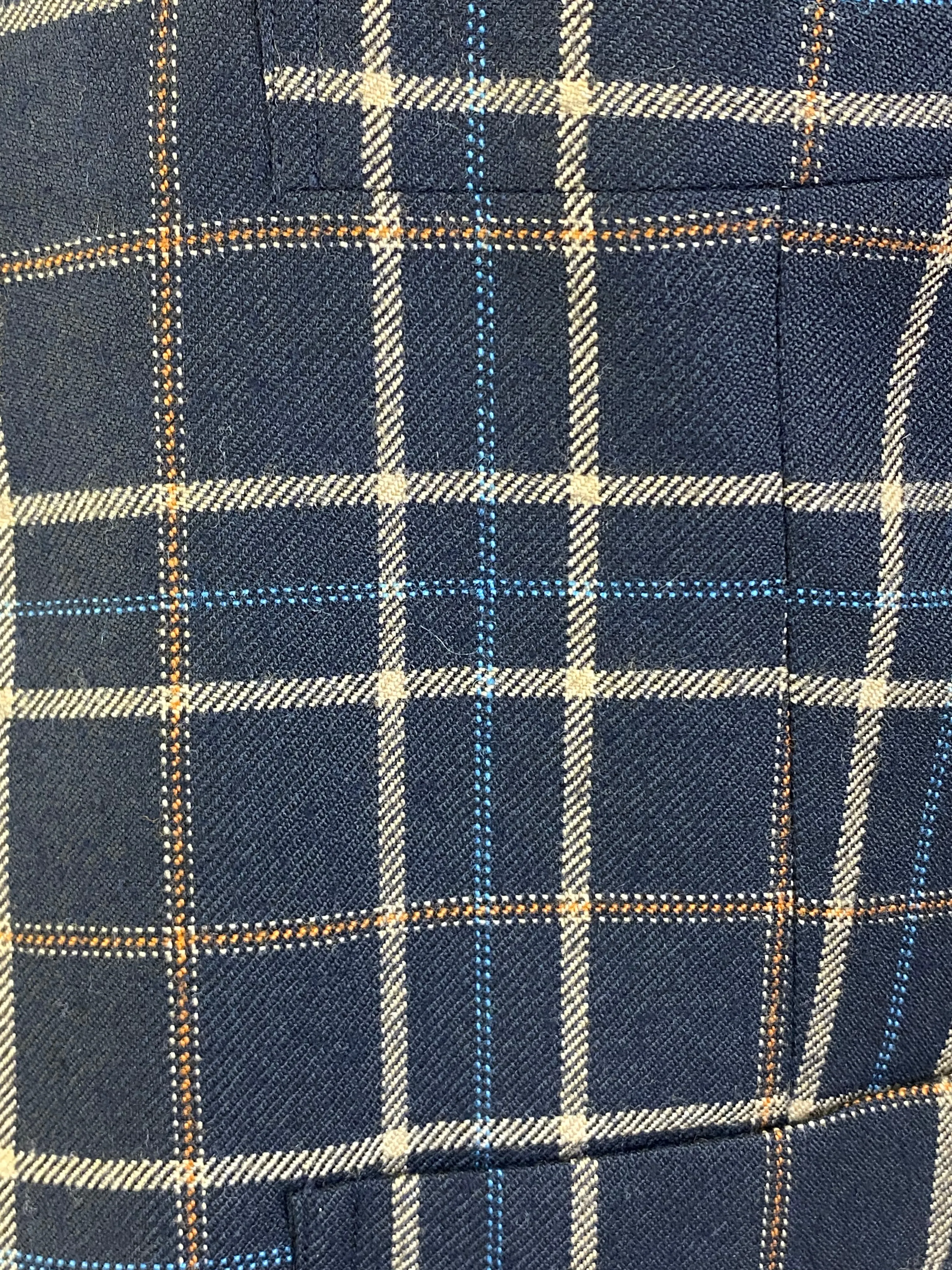 Vintage 1970s Men's Navy/ Beige Plaid 3-Piece Suit, Johnny Carson for Kleinhans, 40