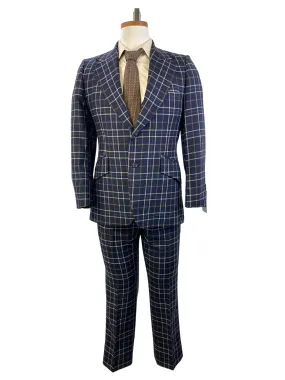 Vintage 1970s Men's Navy/ Beige Plaid 3-Piece Suit, Johnny Carson for Kleinhans, 40