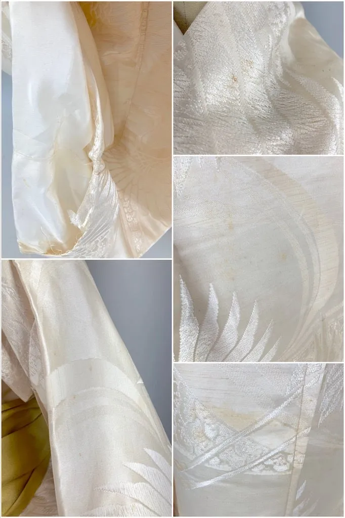 Vintage Ivory Cranes Silk Shiro-Uchikake Wedding Kimono