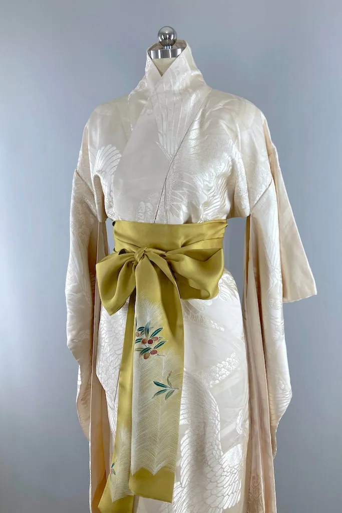 Vintage Ivory Cranes Silk Shiro-Uchikake Wedding Kimono