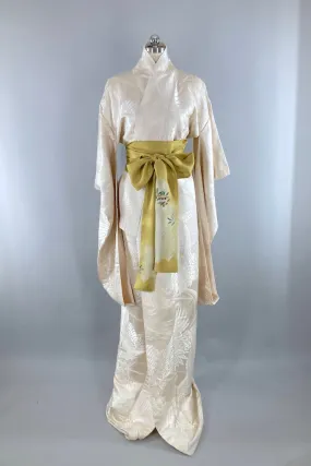 Vintage Ivory Cranes Silk Shiro-Uchikake Wedding Kimono