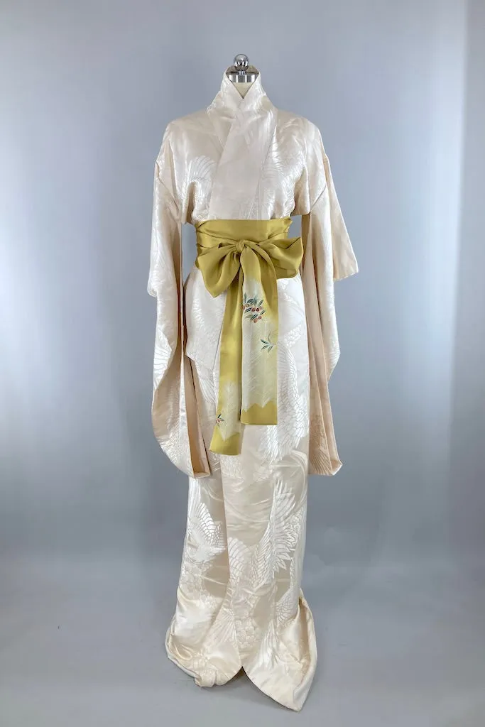 Vintage Ivory Cranes Silk Shiro-Uchikake Wedding Kimono