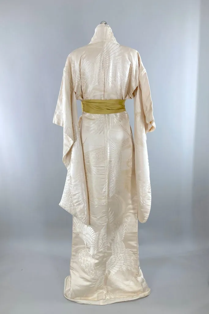 Vintage Ivory Cranes Silk Shiro-Uchikake Wedding Kimono